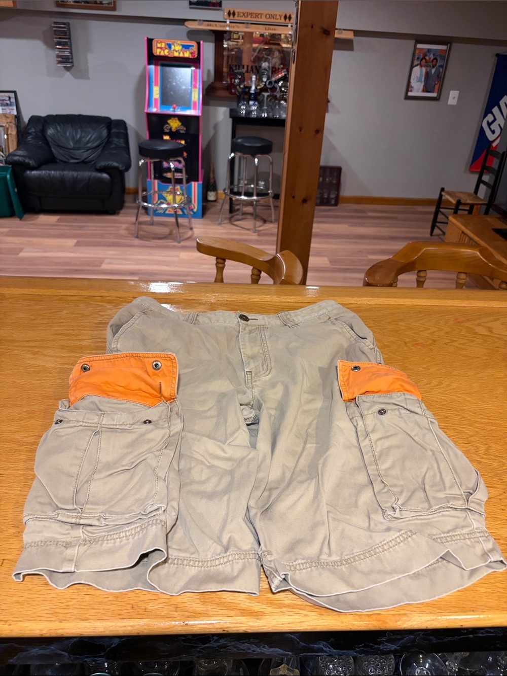 Tommy Hilfiger Khaki Cargo Shorts with Orange Pocket Flaps
